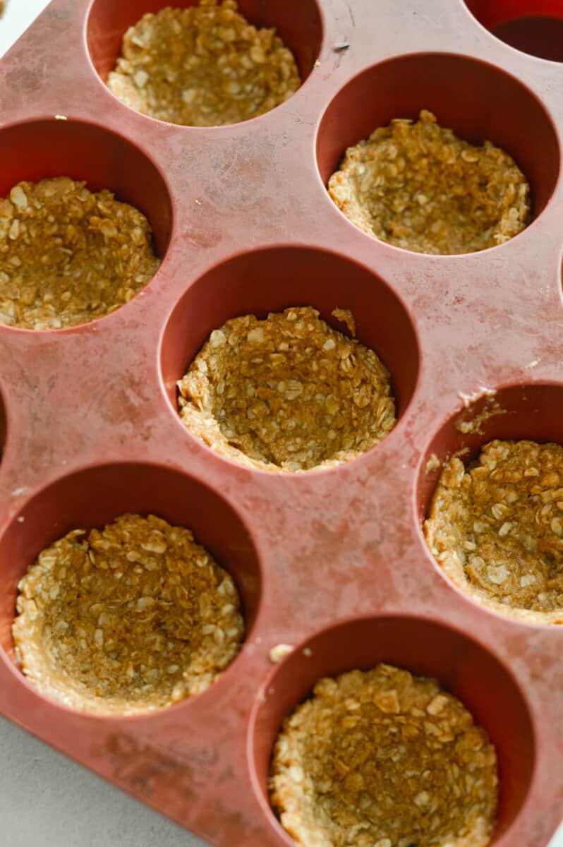Tray with baked granola cups.