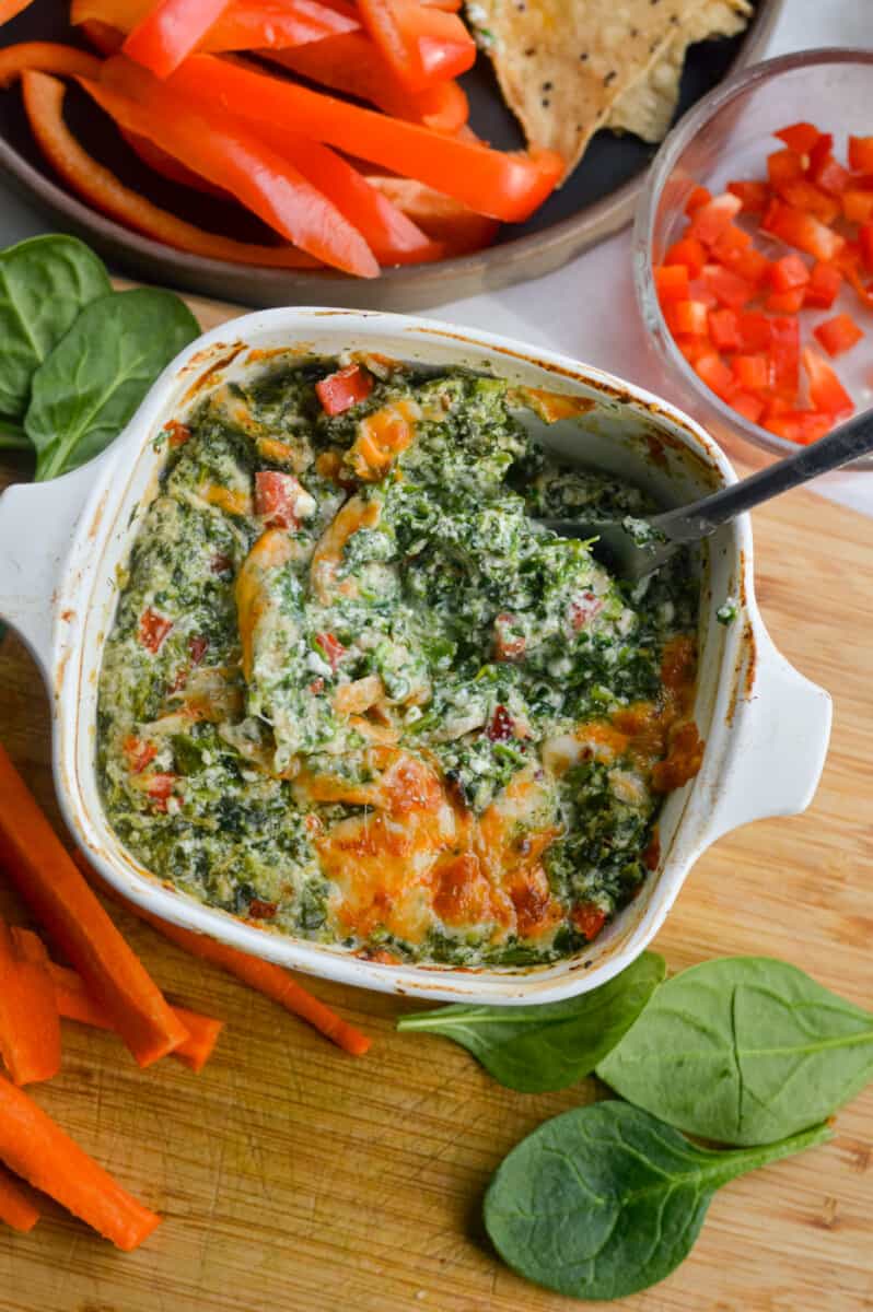 Birds eye of spinach cottage cheese dip with veggies.