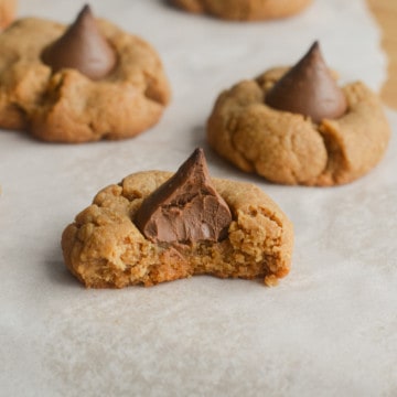 peanut butter blossoms with a bite taken