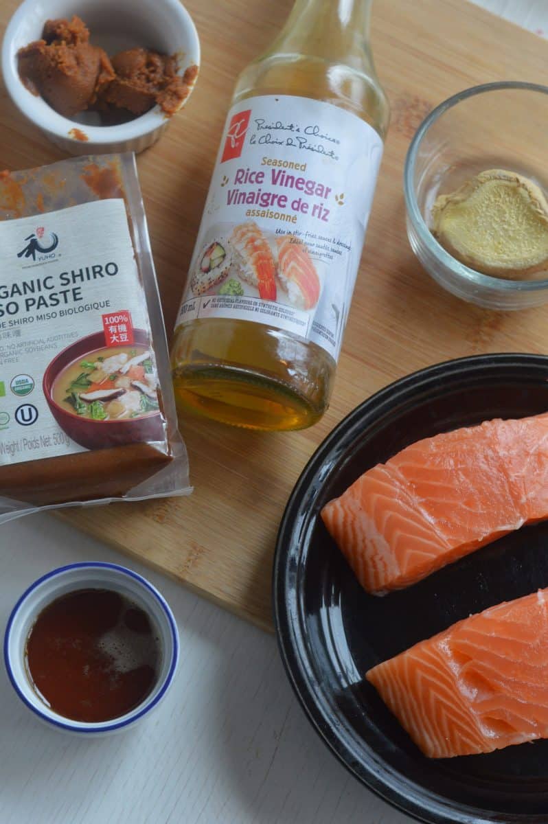 Ingredients for miso ginger salmon.