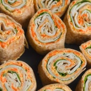 Close up of turkey and cheese roll ups.