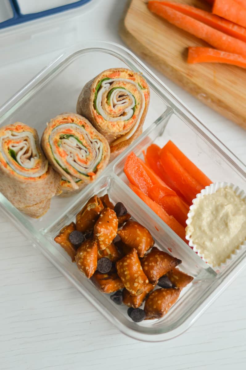 Turkey and cheese roll ups in a lunchable for grown ups.