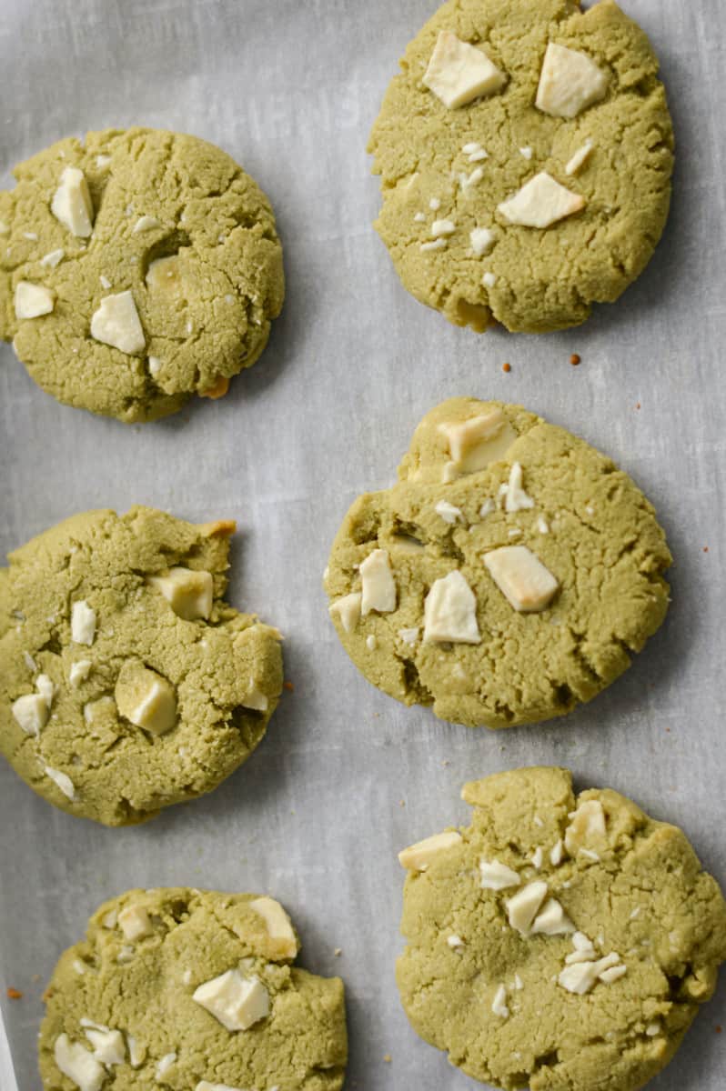 Matcha white chocolate cookie dough fresh out the oven.