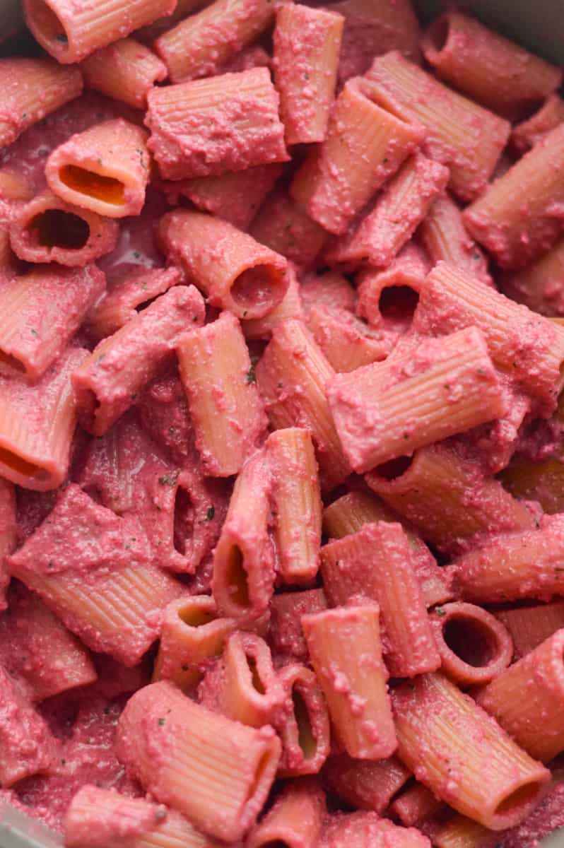 Close up of pink beet pasta.