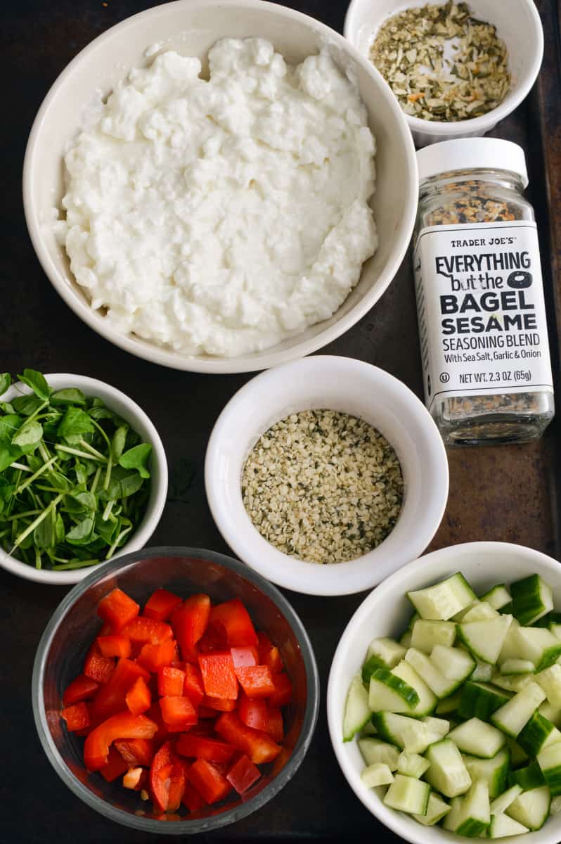 Ingredients for savoury cottage cheese bowl.