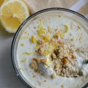 close up of lemon cheesecake overnight oats