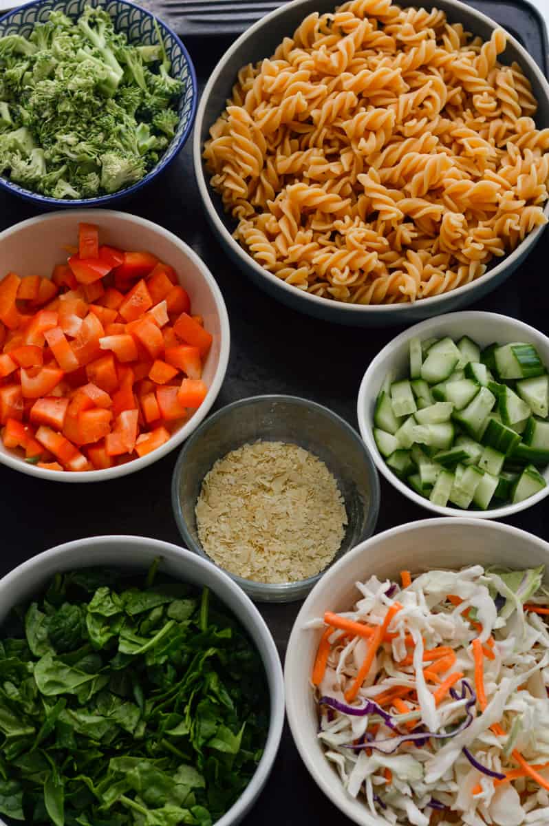 Ingredients for pasta salad.