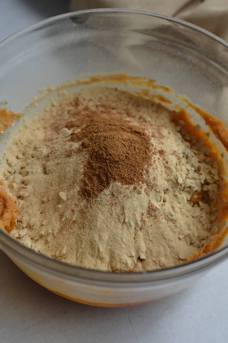 Adding protein powder, oats and pumpkin pie spice. 
