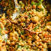 Close up of curried vegan couscous salad.