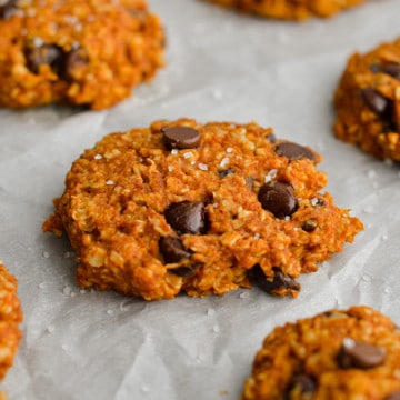 Gluten free pumpkin oatmeal cookies with chocolate chips.