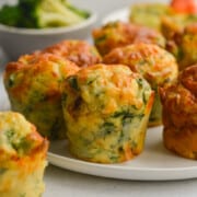 Plate of savory cottage cheese muffins for breakfast.