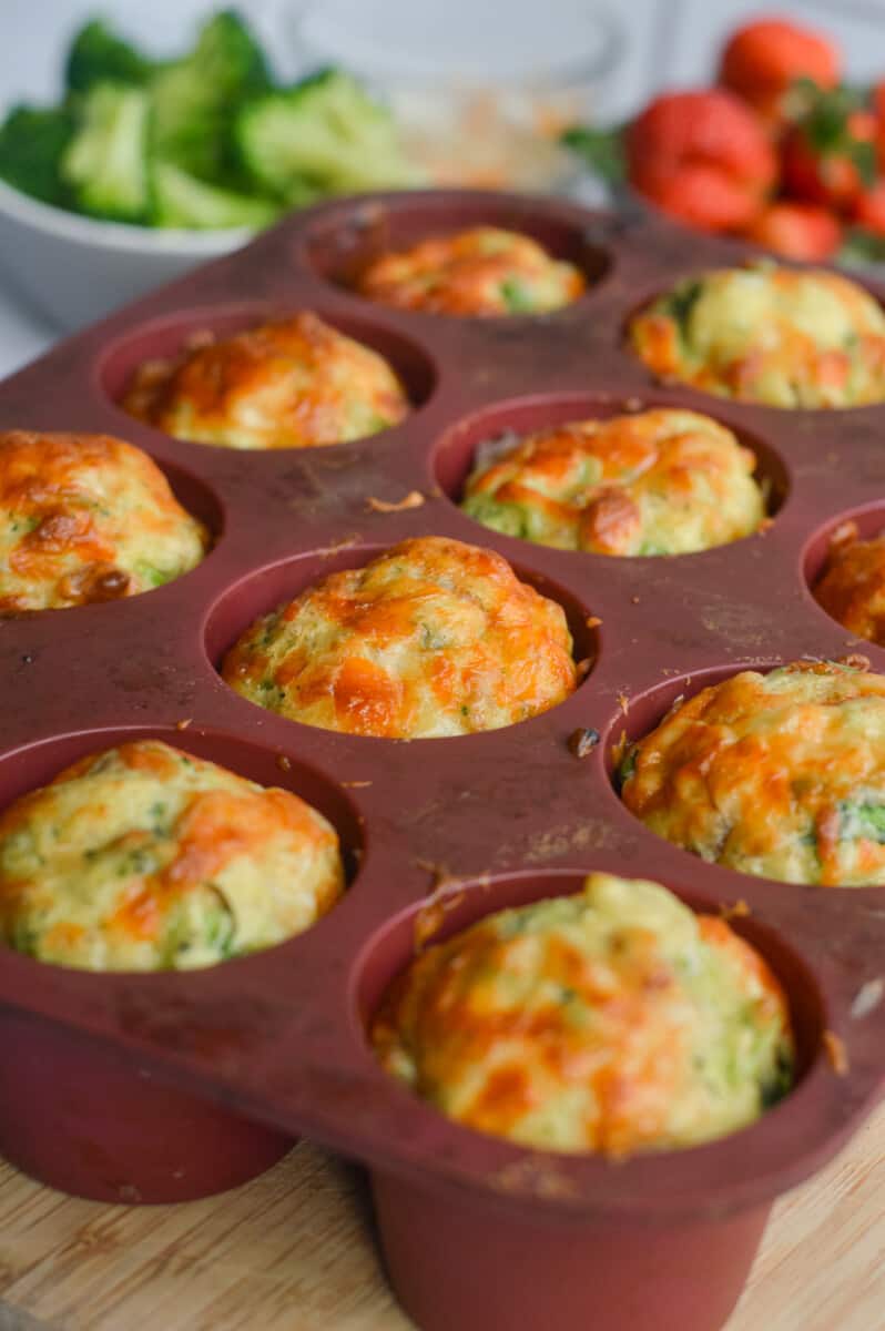 Tray of savory cottage cheese muffins.