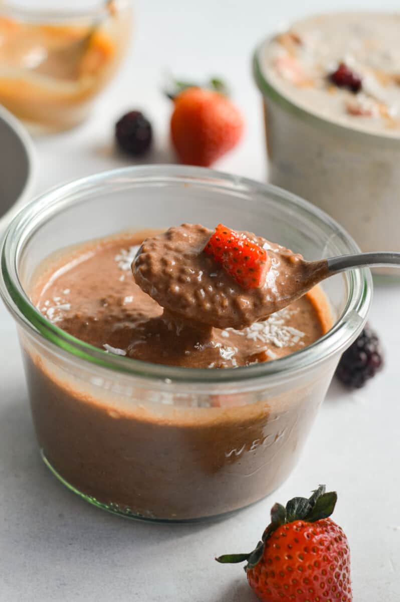 spoonful of chocolate protein chia pudding