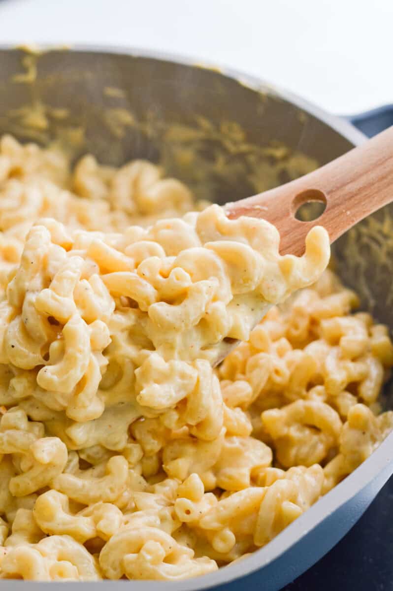 Close up of cottage cheese mac and cheese.