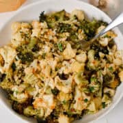 Birdseye of Garlic Parmesan Roasted Broccoli and Cauliflower