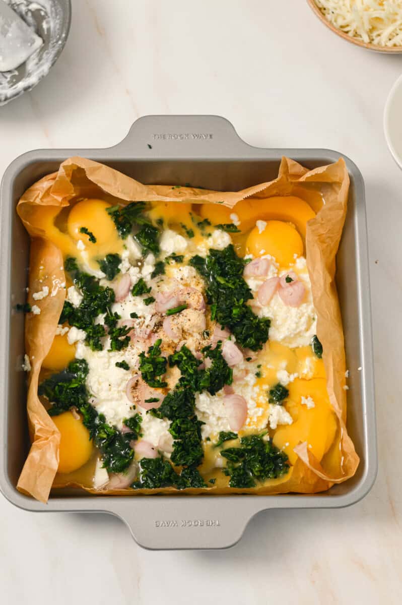 Ingredients added to a baking dish