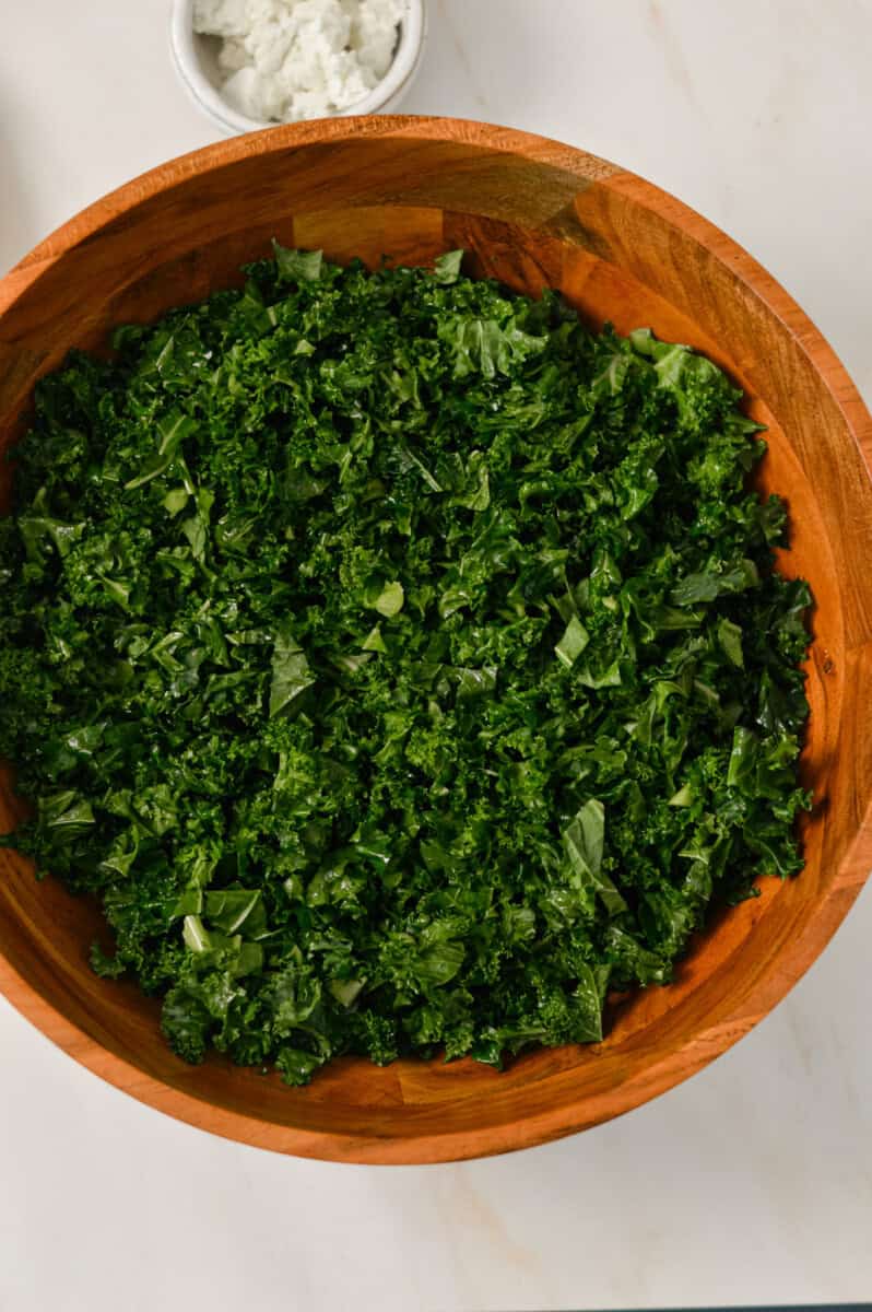 Chopped kale in a large mixing bowl