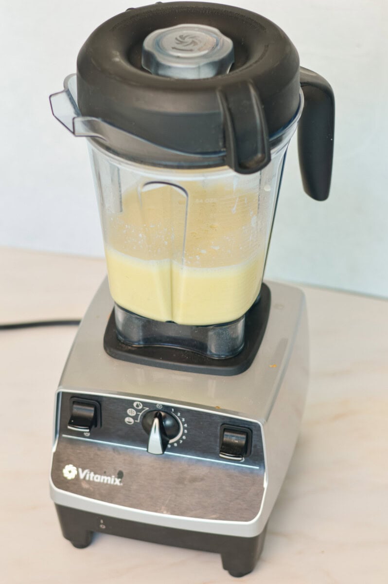Egg mixture blended in a high-powered blender