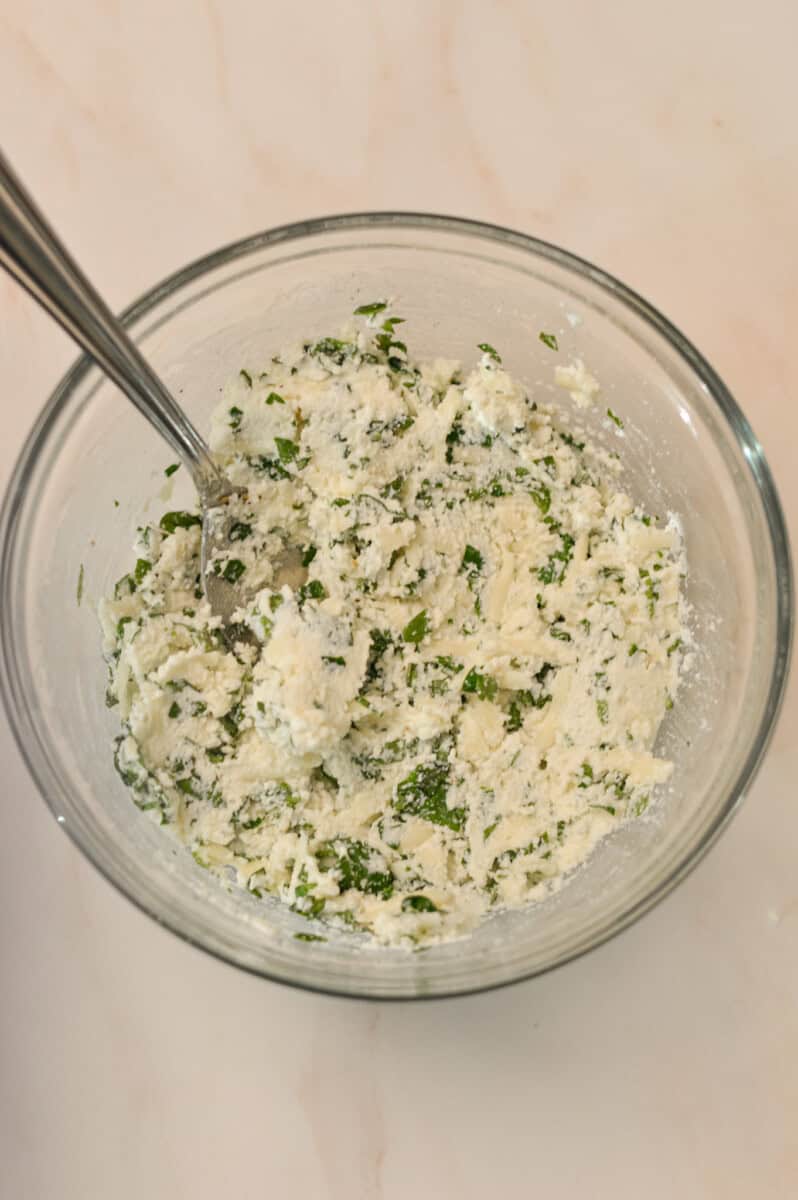 Ricotta cheese topping mixed in a bowl