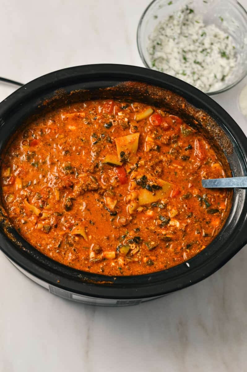 Ricotta added to the slow cooker