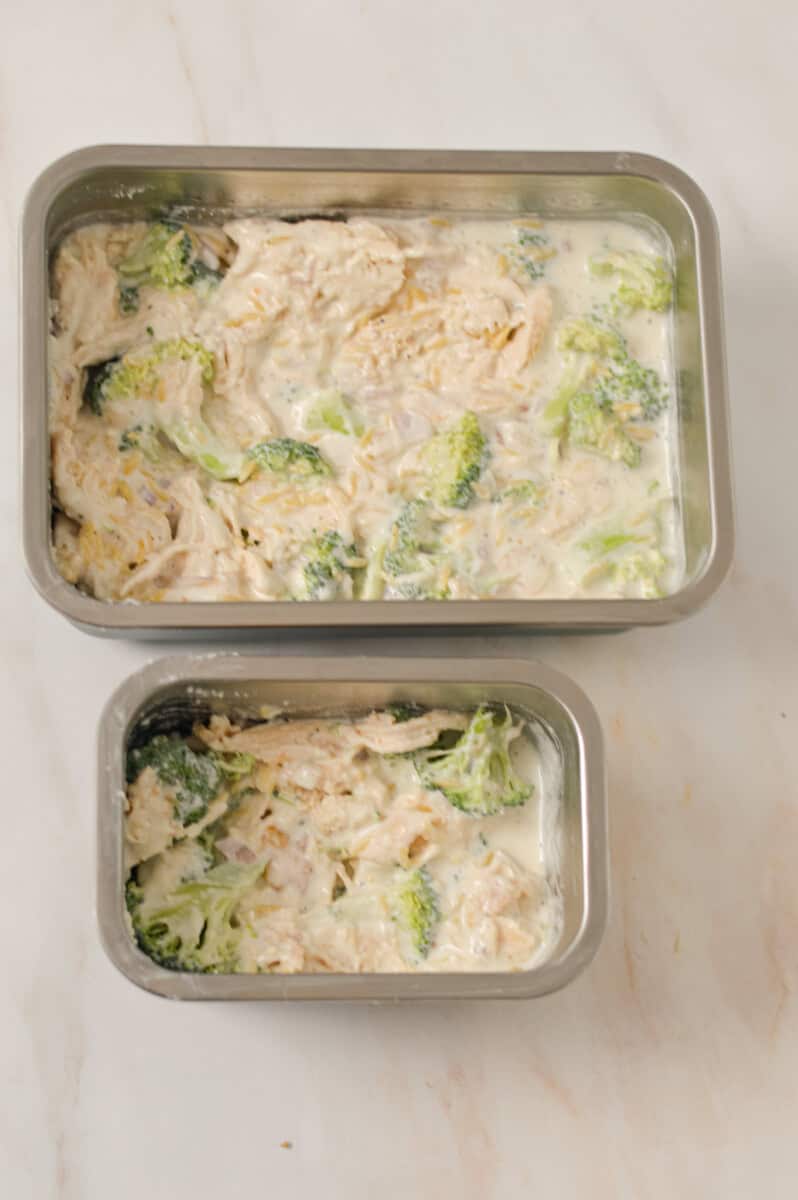 All the ingredients added to oven safe dishes, ready to be baked