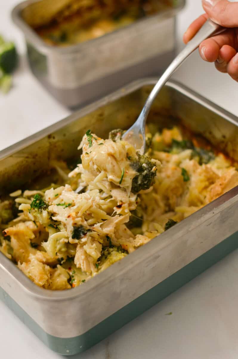 Fork lifting up pasta out of the dish