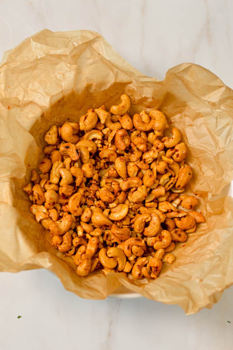 Birdseye shot of toasted cashews