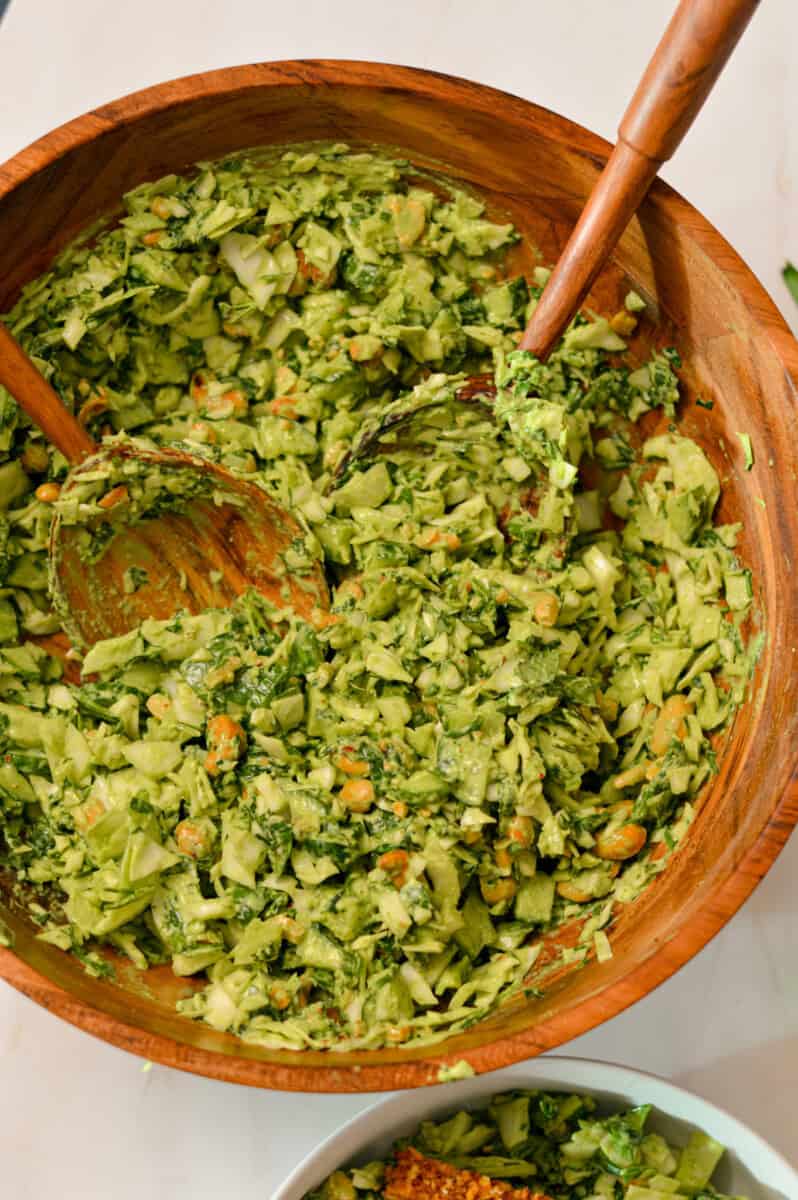 Salad and dressing combined in a large salad bowl