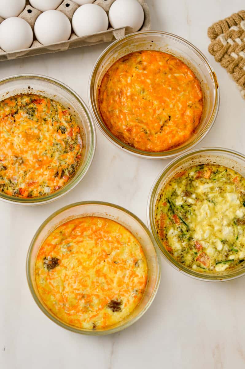 Birdseye shot of finished breakfast bowls