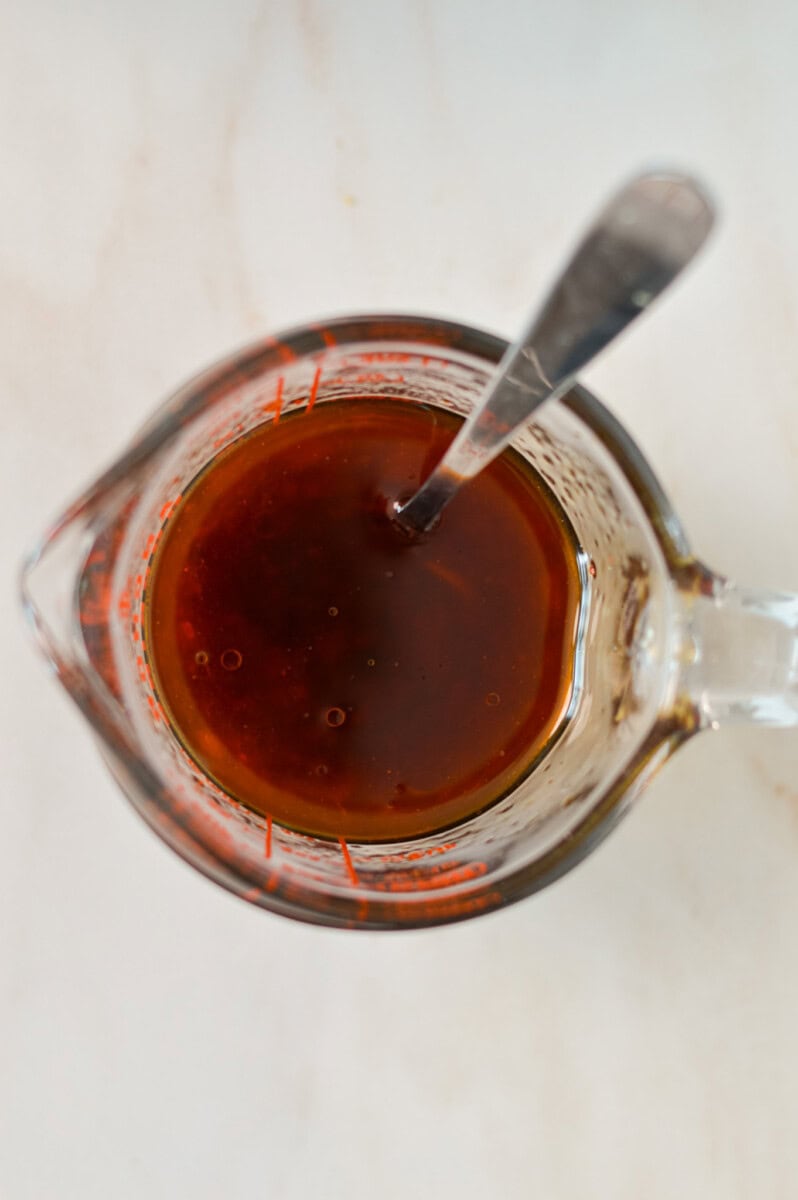 Birdseye shot of spicy soy dressing