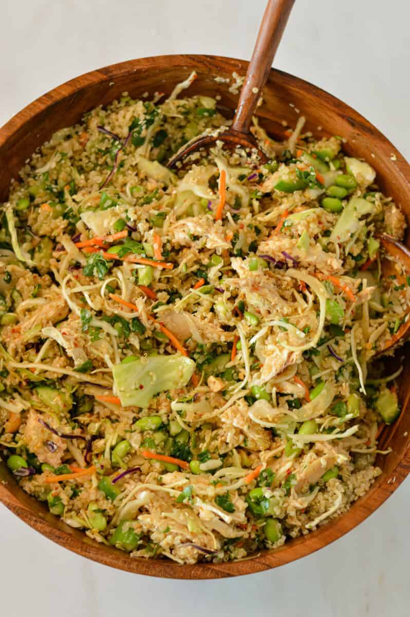 Final shot of rotisserie chicken salad after being tossed