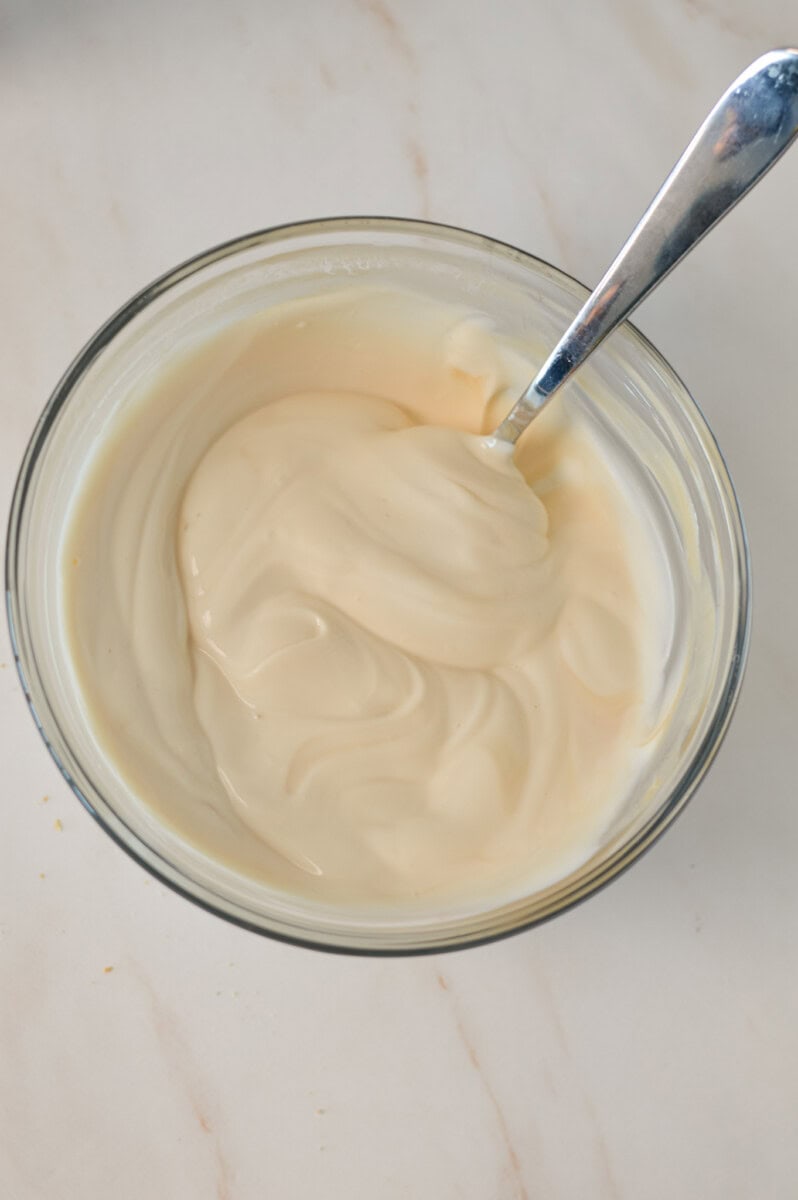 Yogurt mixture in a medium mixing bowl