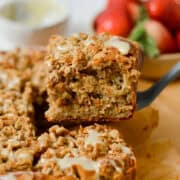 Spatula lifting up coffee cake