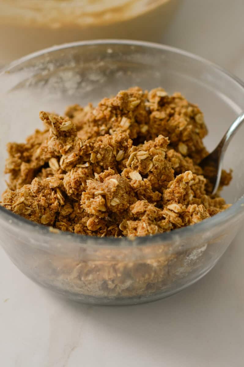 Oat crumble topping in a bowl