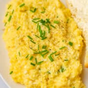 Close up of cottage cheese eggs.