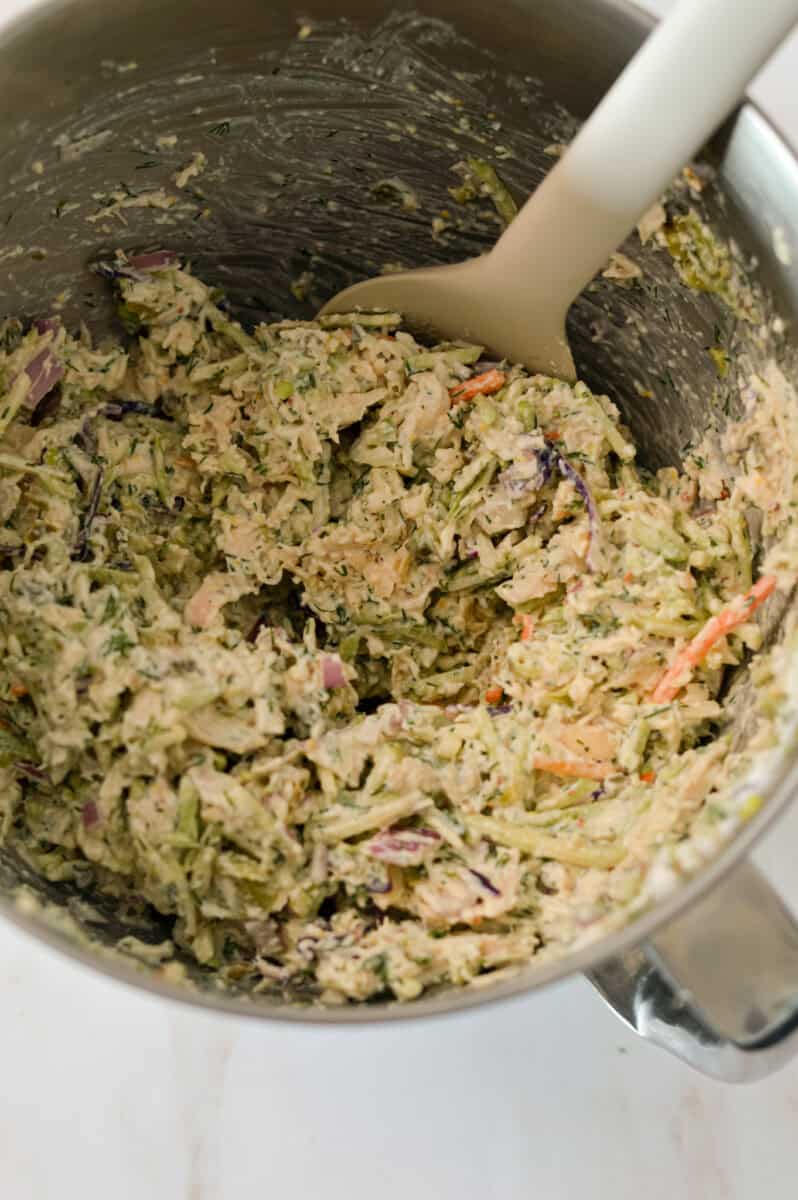 All ingredients being combined in the stand mixer