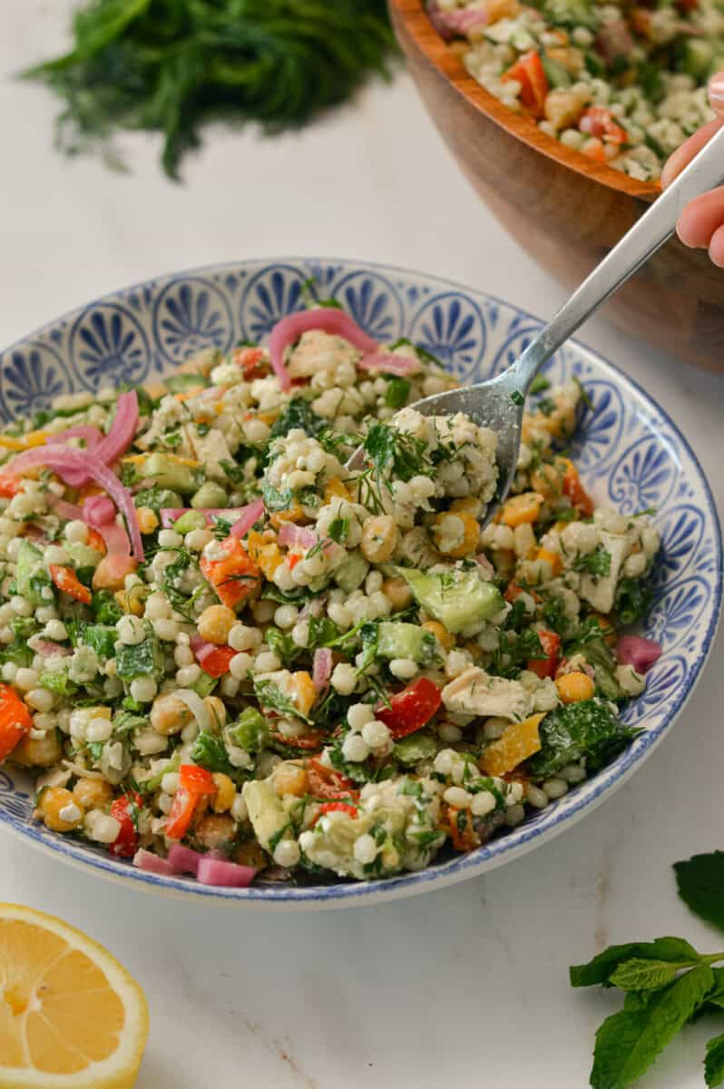 Mediterranean Pearl Couscous Salad with Chicken - Nourished by Nic