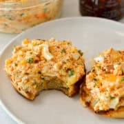 High protein no mayo egg salad on a bagel.