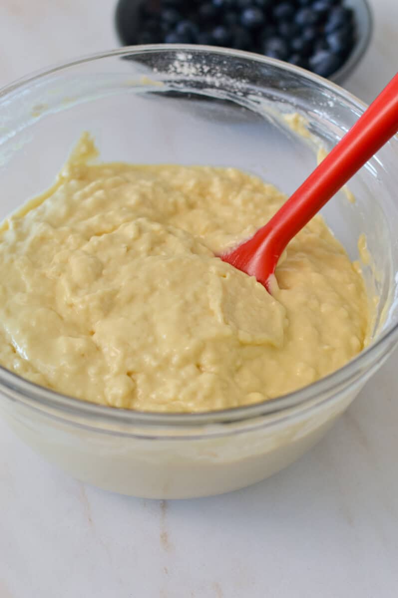 Dry ingredients added to the bowl and mixed in.