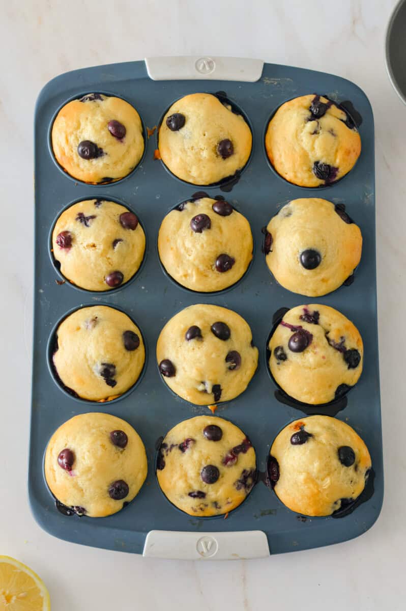 Yogurt muffins after being baked in a muffin tray.