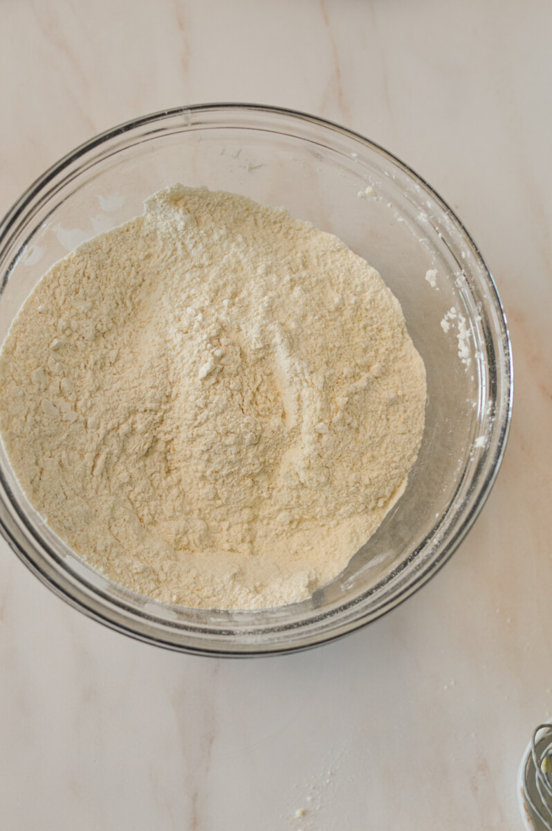 Dry ingredients in a mixing bowl.