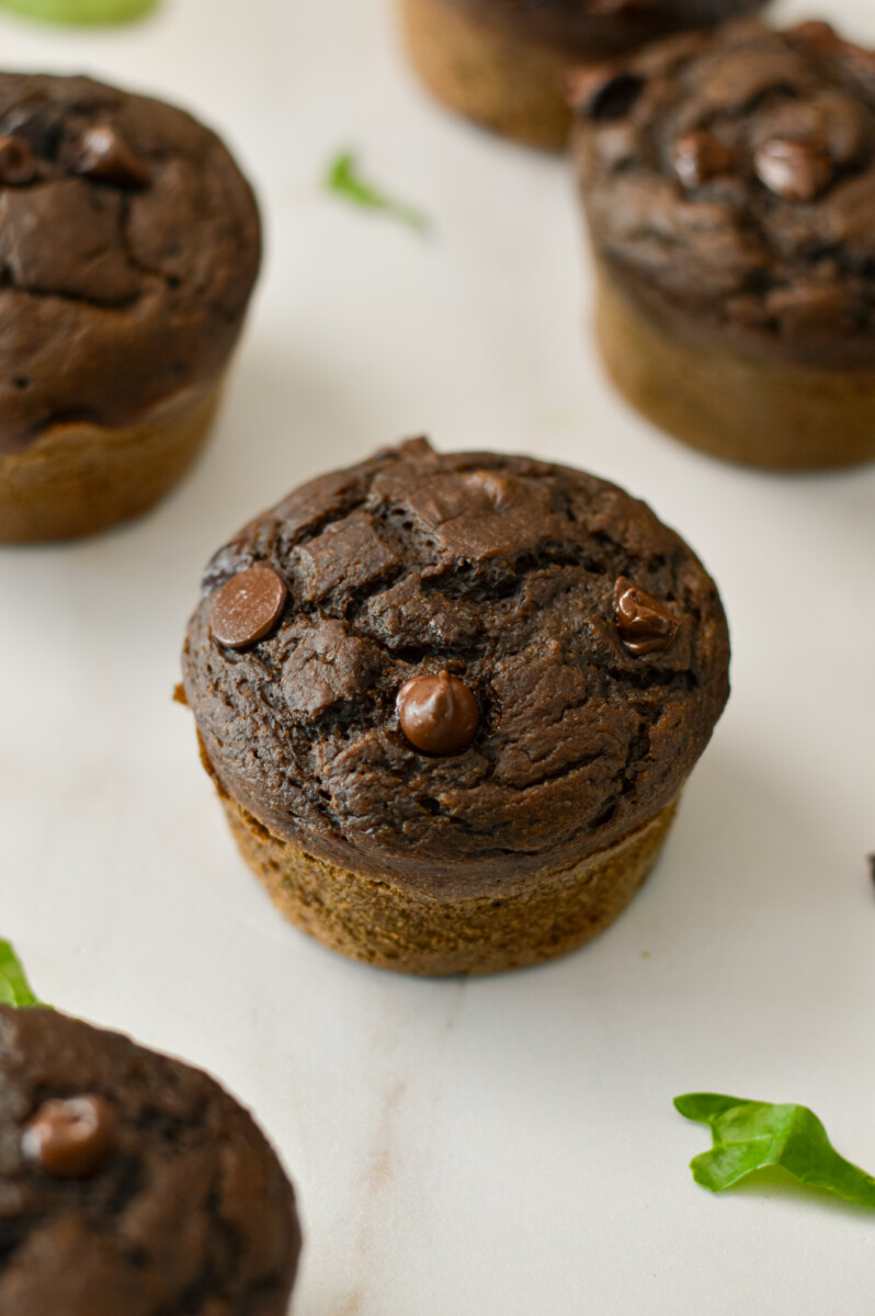 Close up of chocolate veggie muffin.