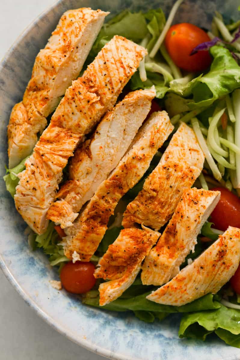 Baked thin chicken breast.