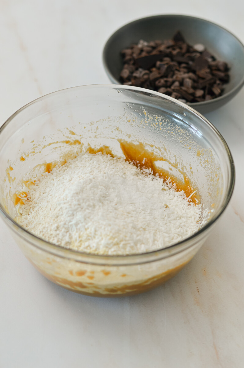 Dry ingredients added to the mixing bowl.