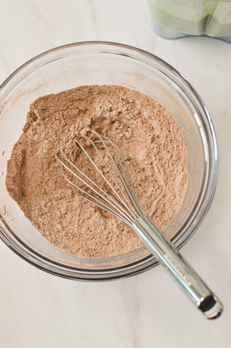 Dry ingredients combined in a mixing bowl.