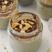 Peanut butter chia pudding in a jar.