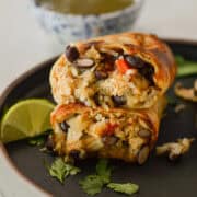 Green Chili Chicken Freezer Burrito on a plate.