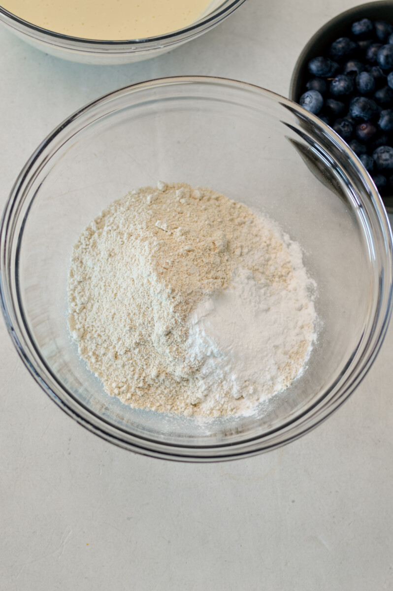 Dry ingredients combined in a mixing bowl.