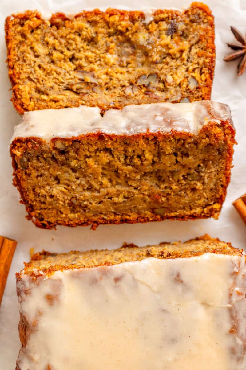Slices of oat flour banana bread.