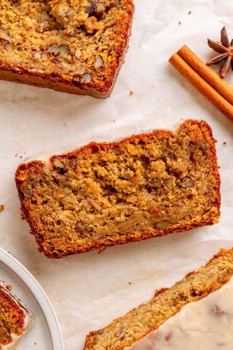 Slice of chai banana bread.